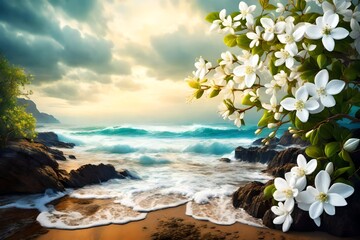 seascape and jasmine flowers