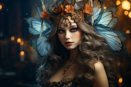 Creative artwork generative ai collage photo of powerful elf fairy queen magical world
