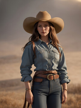 young women wearing cowgirl outfit. ai generative