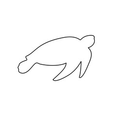 A large black outline sea turtle symbol on the center. Vector illustration on white background