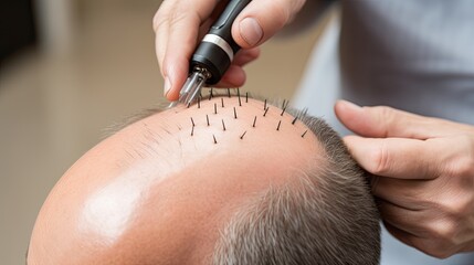 Hair graft on the head of an adult man. - obrazy, fototapety, plakaty