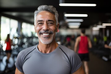 Fototapeta premium Portrait of a happy elderly man in the background of a gym.