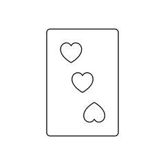 A large black outline Three of hearts playing card on the center. Illustration on transparent background