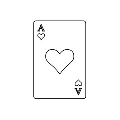 A large black outline ace of heart card on the center. Vector illustration on white background