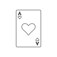 A large black outline ace of heart card on the center. Illustration on transparent background