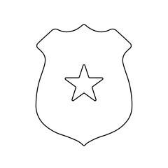 A large black outline police badge symbol on the center. Illustration on transparent background