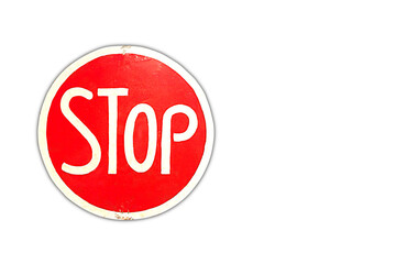 Red stop sign vintage for traffic control isolated on white background.PNG
