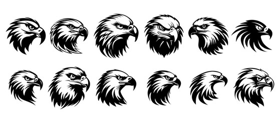 Eagle head logo set - vector illustration, emblem design on white background.	
