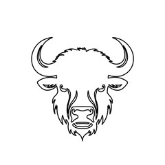A large black outline buffalo head on the center. Illustration on transparent background