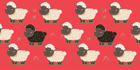 black sheep princess cartoon   seamless  pattern