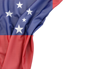 Fototapeta premium Flag of Samoa in the corner on white background. 3D rendering. Isolated