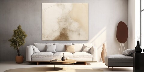 Mockup of an empty white paint in a modern living room.
