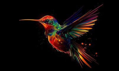 Obraz premium hummingbird logo with multiple colors flying through the air..