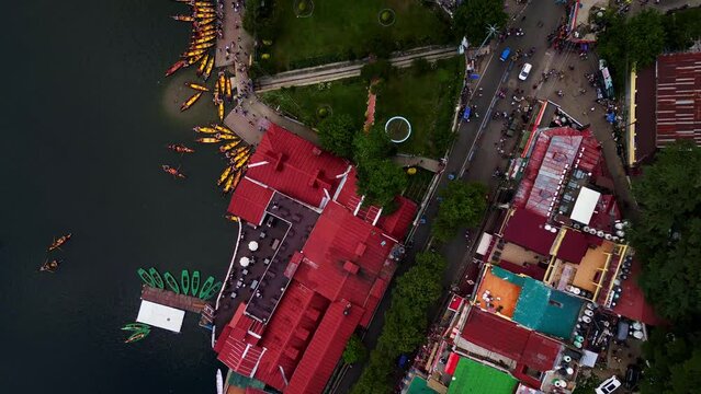Aerial view of Lake Nainital and boat stand