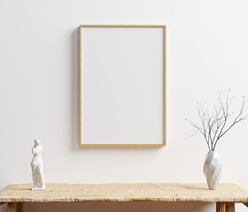 Wood Frame Mockup - Perfect for Displaying Your Artwork, Minimalist Wood Frame Mockup, Natural Wood Frame Mockup, Modern Wood Frame Mockup. 3D Render.