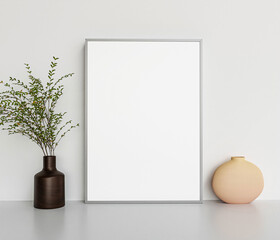 Metal frame on the table in daylight. 3D Render.