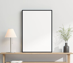 Frame Mockup. Black frame on stand in daylight. 3D Render.