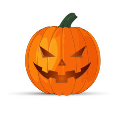 Pumpkin on white background. The Happy Halloween holiday. Orange pumpkin with scary smile. Vector illustration for design, postcards, banner.