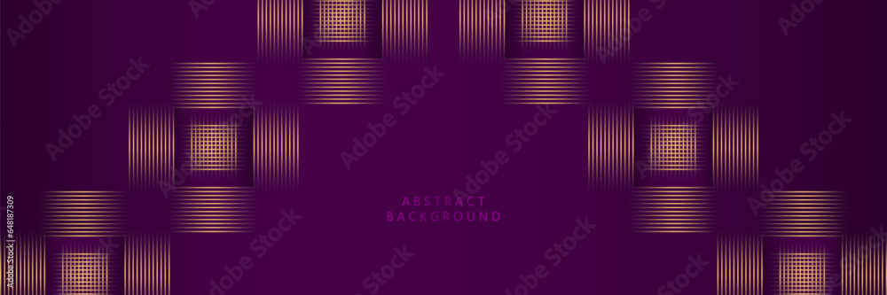 Poster abstract gold glowing lines shaped woven pattern on elegant purple background. modern concept.