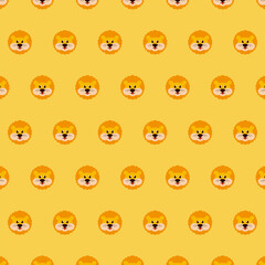 Vector cute lion head cartoon faces animals seamless pattern