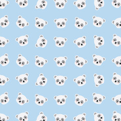Vector cute panda head cartoon faces animals seamless pattern