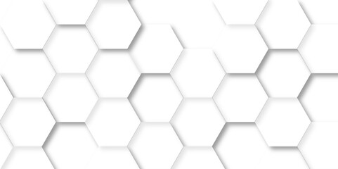 Abstract background with hexagons Pattern of white hexagon white abstract hexagon wallpaper or background. 3D Futuristic technology  honeycomb mosaic white background. geometric mesh cell texture.	