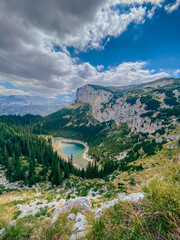 Fototapeta na wymiar Summer Mountain Landscape with Glacial Lake in Highlands