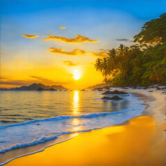 Tranquil Thai Beach at Sunset: Serene Tropical Bliss