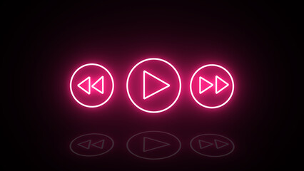 Neon play button icon, video or audio sign. Back next musical simple icon.