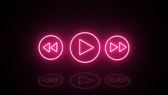 Neon play button icon, video or audio sign. Back next musical simple icon.