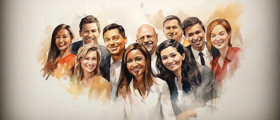 watercolor illustration of group of business people
