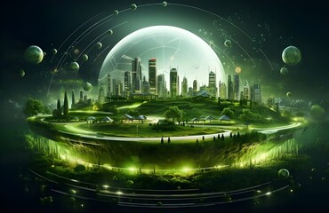 abstract futuristic sustainable city, ecological city
