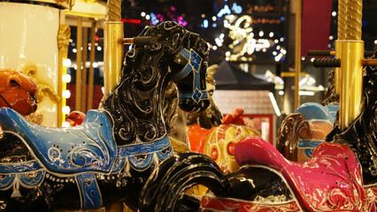 Black horse merry go round carousel