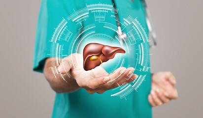 Hands of doctor holding liver organ