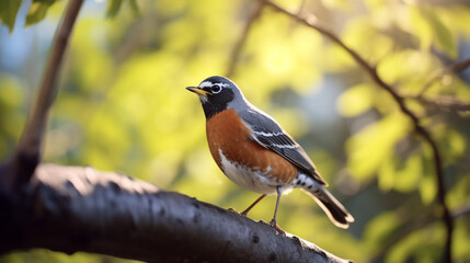 Fototapeta premium American Robin in forest sit on a branch