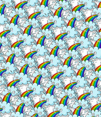 Clouds with rainbows fun background for teenagers