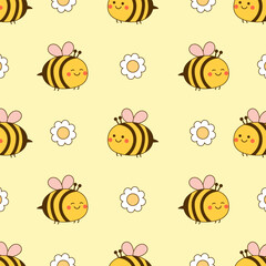 Vector seamless pattern of cute bee and flower