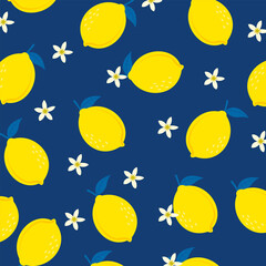 Vector seamless pattern of fresh yellow lemon fruit