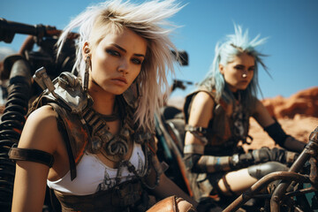 Obraz na płótnie Canvas image of futuristic desert tribes people warrior with futuristic punk style