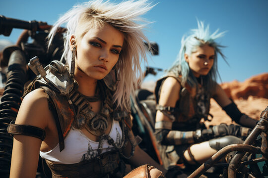 image of futuristic desert tribes people warrior with futuristic punk style