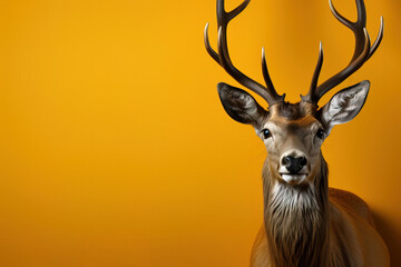 big deer with antlers over a seamless orange studio background