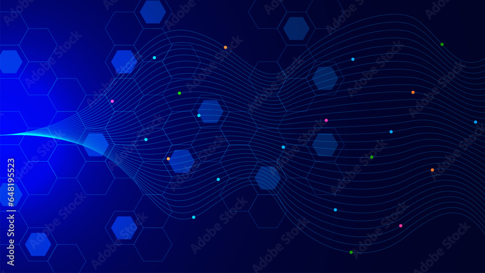 Poster abstract geometric with hexagon shapes and wave flow for high speed internet and technology wireless