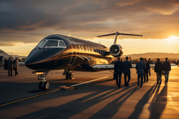 Fototapeta na wymiar private transport concept , VIPs board in private jet , luxury and expensive lifestyle.