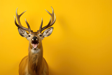 deer over a yellow background. copy space.