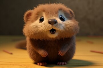 Incredibly cute animated infant beaver evokes warm and fuzzy emotions. Generative AI - obrazy, fototapety, plakaty