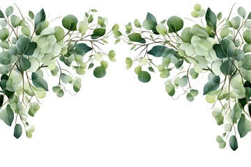 Fototapeten Watercolor Eucalyptus Leaves Frame , Botanical Wedding Stationer, ,artwork graphic design illustration. © HappyTime 17