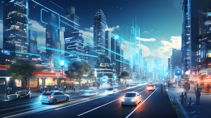 Obraz premium Smart City Pulse: Panorama of a Bustling Urban Landscape