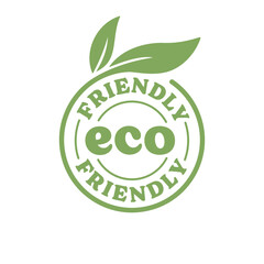 Eco friendly badge. Healthy natural product label logo design with plant leaves.