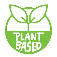 Plant based emblem. Vegan Eco friendly badge with plant icon.