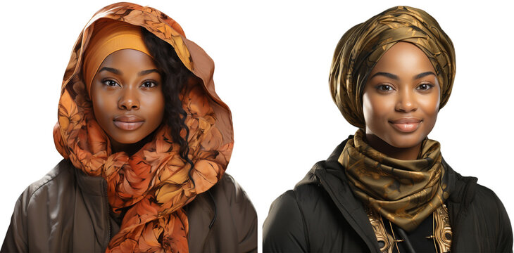 Realistic illustration of Young black Muslim girls with headscarf, generative ai